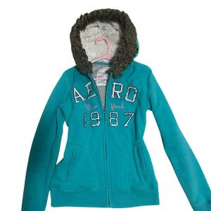 Aeropostale Turquoise Hoodie with Faux Fur Hood